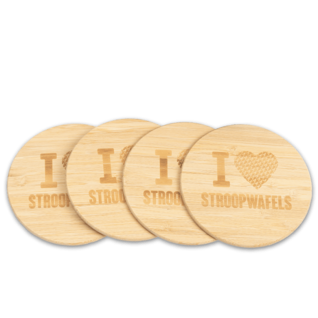 4 onderzetters met de tekst: I love Stroopwafels